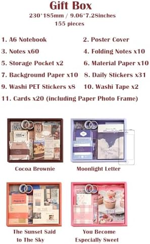 155 PCS Aesthetic Scrapbook Kit, Vintage Scrapbooking Supplies Kit, Junk Journal Supplies Kit with A6 Grid Notebook, Bullet Junk Journals Kit, DIY Gift Journaling Kit for Adults, Brownie Theme, Brown - Image 6