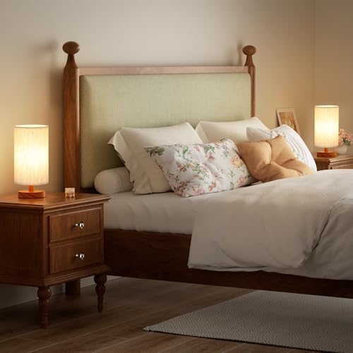 Desk Small Lamps Set of 2 (Cream Shade - Walnut Base, 9" Inline Control) - Image 4
