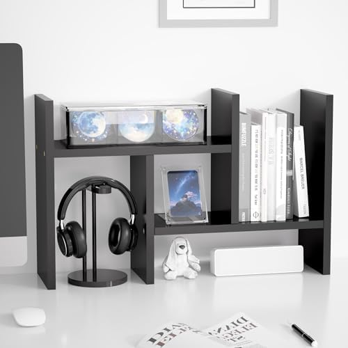 Jerry & Maggie Desktop Organizer Office Storage Rack Adjustable Wood Display Shelf Free Style Double H, Multi-Functional Mini Bookshelf for Desk Natural Stand (Black) by JERRYMAGGIE