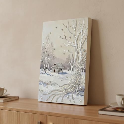 DIY Pearl Painting with Frame, Creative Design, Handmade Stress-Relieving Home Wall Decoration, Includes Frame and Tools-Snow Scene-2 - Image 4