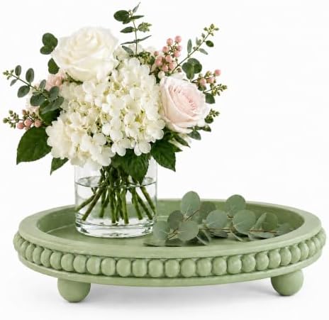 Sage Green Coffee Table Tray, 12" Round Wooden Decorative Tray by Nacidooka