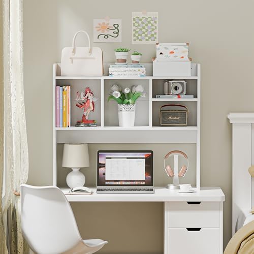 Nova Microdermabrasion Wooden Desktop Bookshelf with 6 Shelves–3-Tier Desk Organizer Hutch for Computer Desk, Home or Office (White) - Image 5