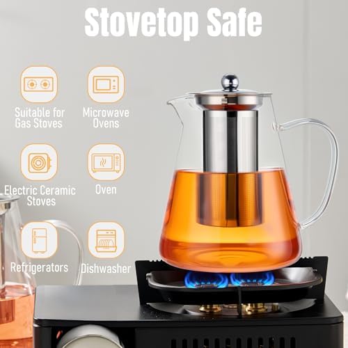 Baalaka Teapot with Infuser, 44 oz Borosilicate Glass Kettle, Stovetop - Image 4