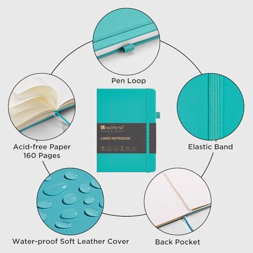 &And Per Se Lined Notebooks 3-Pack Gift Set, A5 Hardcover Journals, 160 Pages 100gsm Thick Paper, 3 Assorted Colors (Red, Turquoise & Lime Green) - Image 4