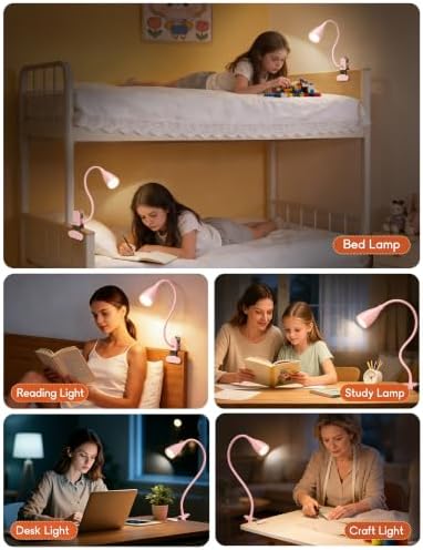 Reading Light for Book in Bed,Clip on Light Reading Lamp with Adapter Pink - Image 7
