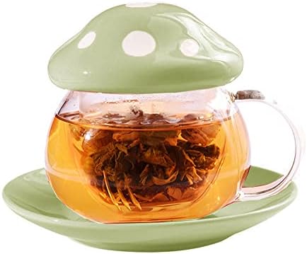 Glass Mushroom Shape Teacup Saucer Set Coffee Mug with Filter Cup by Mozacona