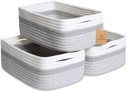 NaturalCozy 11.8"x8"x4.5” Storage Baskets for Shelves 3 Pack | Cotton Rope Woven Small Baskets for Organizing | Small Storage Bins for Nursery, Bathroom, Closet, Cube Shelf, Decorative, Gift Basket by NaturalCozy