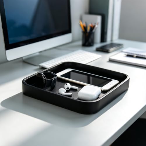 Valet Tray for Men 8.2 X 8.2 inch Simple PU LeatherTray Organizer for Men - Image 5