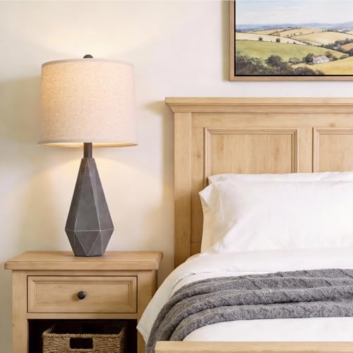 PoKat 23.5'' Farmhouse Table Lamps Set of 2, Rustic Nightstand Lamps for Bedroom, Classic Bedside Lamps for Living Room Office Sideboard with Linen Shade Distressed (Deep Grey) - Image 5