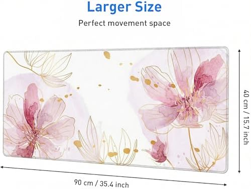Pink Desk Mat, Aesthetic Floral Large Mouse Pad, 35.4 x 15.7 Inch XXL Keyboard Mat Non-Slip Waterproof Desk Pad, Full Desk Protector for Women Office Home (Pink) - Image 5