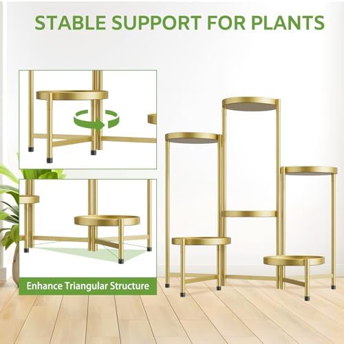iDavosic.ly 6 Tier Large Plant Stand Indoor Outdoor, 10 In Wide Tray, Gold - Image 6