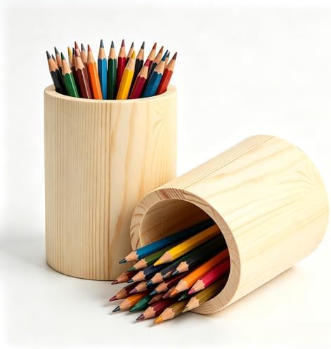 2-Pack 4 Inch Unfinished Round Wooden Cup Wood Pen Pencil Holder for DIY Crafts Makeup Brushes Home Office Supplies and Desk Organizer - Image 3