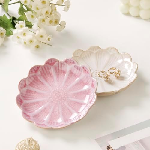 Lotus Ring Holder Dish Small Indoor Ash Tray, Ceramic Dessert Plate Trinket Jewelry Holder Organizing Necklace Earrings for Parents Friends Sister, Pink. All Jewelries Are NOT Included. - Image 2
