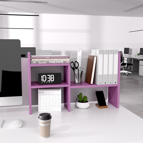 Jerry & Maggie Desktop Organizer Office Storage Rack Adjustable Wood Display Shelf Birthday Gifts Toy Home Decor Free Style Rotation Display True Natural Stand Shelf (Violet) - Image 5