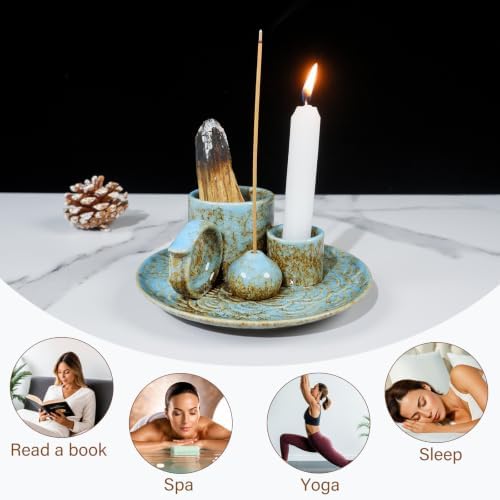 MOUGIGI 5-in-1 Ceramic Palo Santo Burner Holder Blue -Small Candle Holder - Image 3