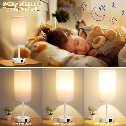 Dicoool 17.4" Bedside Lamp for Bedroom - Dimmable Touch, USB A+C, AC Outlet - Image 3