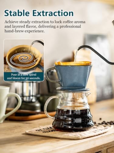 Gomakren Pour Over Coffee Maker Ceramic Coffee Dripper, 3 Hole Cone Brewer - Image 3