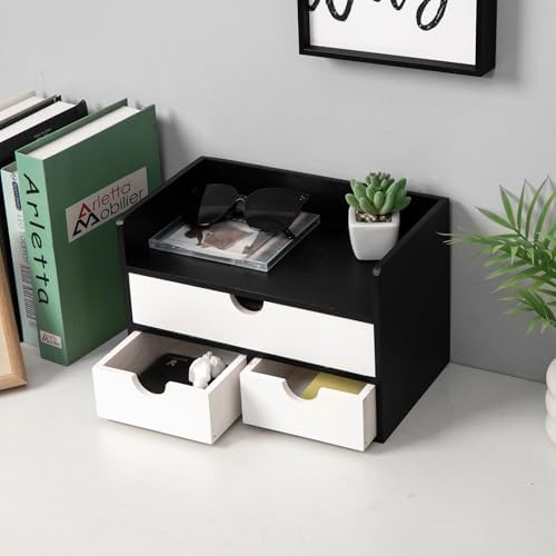 Rustic Wood Desk Organizer with Drawers,3-Drawer Desktop Storage Box - Image 2