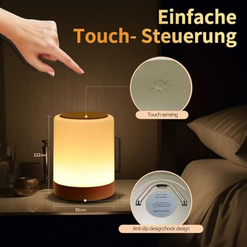 OORUN Touch Bedside Table Lamp,13 RGB Colors & 5 Brightness, USB Rechargeable Desk Lamp, Remote Control Dimmable Light with RGB Color Changing,Portable Lamp for Baby (Gold) - Image 2