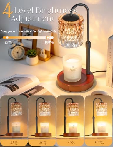 Briever Dimmable Candle Warmer Lamp with Timer, Height Adjustable Electric Candle Wax Warmer, Birthday Gifts for Women Mom, House Warming Gifts New Home Decor, Solid Wood Base, Walnut Amber - Image 3