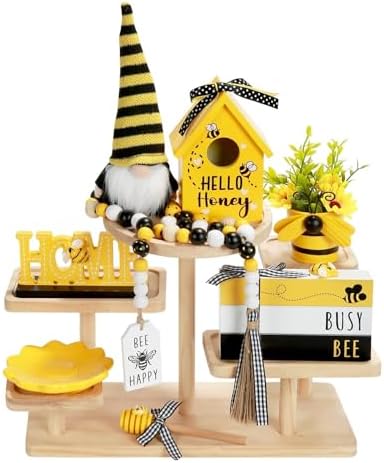 Spring Decorations for Home 8 Pcs Summer Bumble Bee Tiered Tray Decor Set by SYNCVIBE