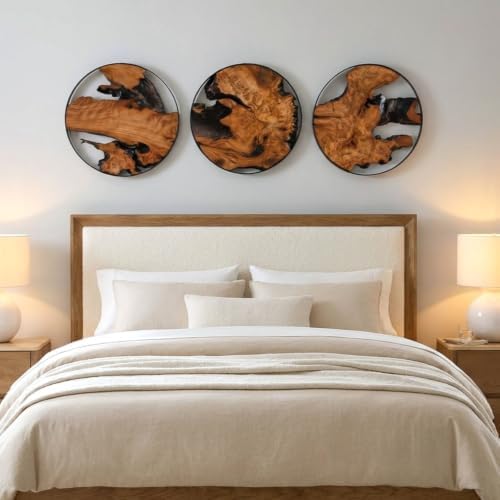 WELLAND 3-Piece Round Cedar Wood & Metal Wall Decor Set - Image 3