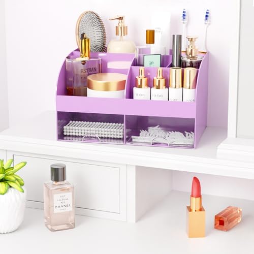 Makeup Organizer with Drawers, Cosmetic Storage for Dresser Vanity and Bathroom Countertop, Beauty Holder for Lipstick Brush, Skincare Organizer for Vanity, Cosmetic Display Case (Purple) - Image 7