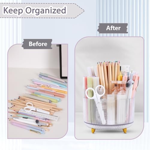 SKYDUE Rotating Pencil Pen Holder, Pen Organizer with 5 Slots - Aesthetic Desk Organizer and Accessories for School, Home, Office Supplies - Image 5