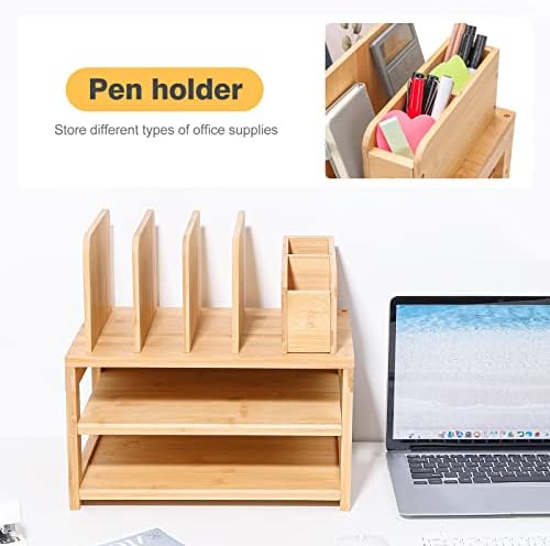 Homde Desk Organizer with File Holder: 3-Tier Bamboo Organization for Desks - Image 4