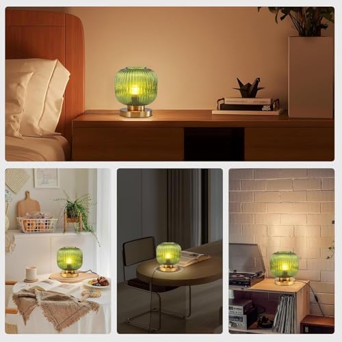 Bedside Table Lamps Set of 2, Mid Century Table Lamp Small Glass Table Lamp Green Glass Nightstand Lamp with Metal Base, Gold Globe Desk Lamp End Table Lamps for Bedroom Living Room Office - Image 5