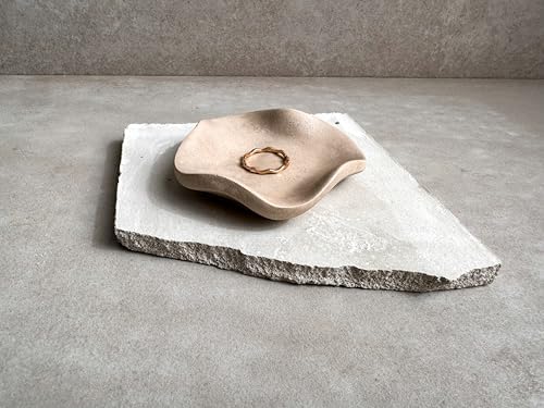 Small Wavy Concrete Tray, Irregular Trinket Storage, Mini Ring Dish, Modern Jewelry Display, Engagement Ring Holder, Minimalist Tiny Bowl (Creamy Beige) - Image 5
