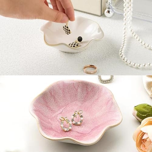 2 Pack Lotus Leaf Shape Ceramic Jewelry Tray - White, Pink - Image 5
