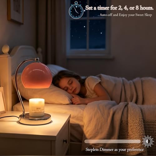 Wide Base Candle Warmer Lamp with Timer & Dimmer (Pink) - Image 6