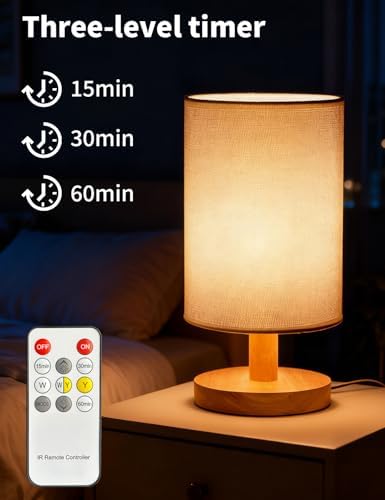 Table Lamp Set of 2, Bedside Lamp Nightstand Lamp,3 Colour telecontrol Desk Lamp, USB Powered LED Reading Lamp, Boho Vintage Small Lamp for Bedroom Living Room Office Dorm Dresser Bookshelf - Image 5