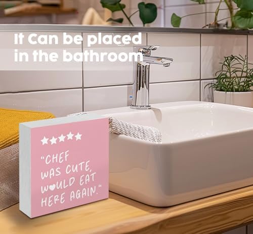 Pink Kitchen Accessories - Chef Was Cute Would Eat Here Again Sign Pink,Cute Preppy Kitchen Decor Wood Sign Home Decor For Girly Dining Room Restaurant, 6x6 Inch - Image 6