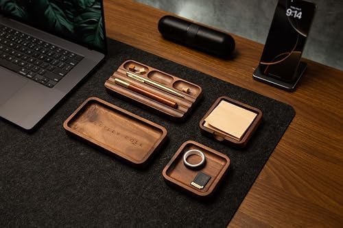 MUUJEE Engraved Wooden Desk Organization 4 Piece Set - for Desk Accessories Work Professional Office Teacher Dad Wood Tray Rustic Minimalist Organizer Pens Pencils Sticky Notes - Image 5