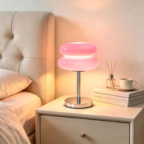 Senzoy Double-Layer Tart Night Light, Glass Mushroom Table Lamp, Pink by Unknown