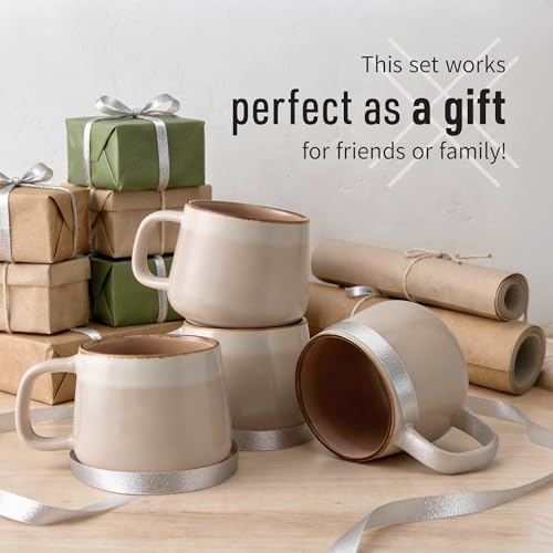 Ava Nord Small Stoneware Ceramic Coffee Mugs Set of 4-6 oz - Rose Sand - Image 6