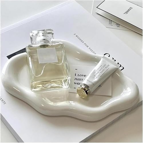 Small Jewelry Dish for Women, Gifts for Mom, Ceramic Jewlery Tray Ring Holder, Vanity Ring Dish Cute Cloud Tray, Nightstand Decor Trinket Bowl for Earrings, Perfume, Keys, White Jewelry Plate by BESSKON