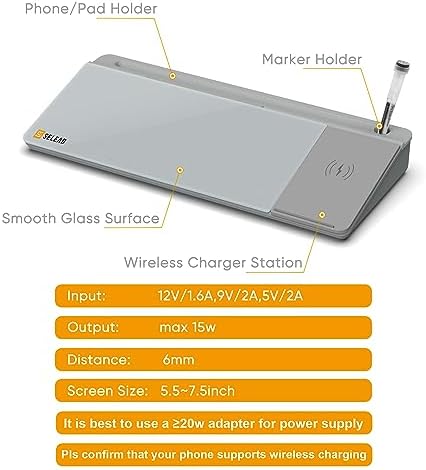 SELEAD Desktop Glass Whiteboard with Wireless Charger and Storage, Gray - Image 5