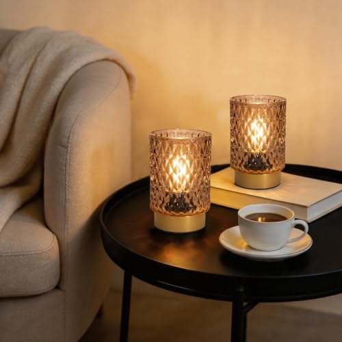 LUSHARBOR Battery Operated Lamp with Timer, Small Cordless Table Lamp Amber - Image 3