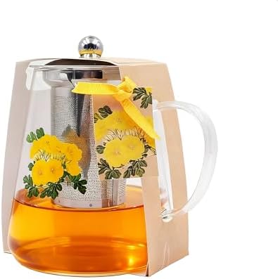 Glass Teapot Stovetop Flower Tea Pot with Lid Set Gift, 32OZ High Temperature Resistant Borosilicate Clear Tea Kettle with Infuser as Tea Lover Gifts Uesd for Home&Office Decor by Unknown