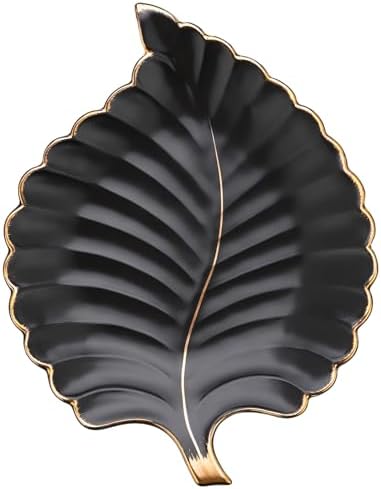 VanEnjoy Candy Dishes Decorative, Key Bowl for Entryway Table, Black Ceramic Bowl Decorative, Decorative Bowl for Keys, Leaf Jewelry Plate Tray by VanEnjoy