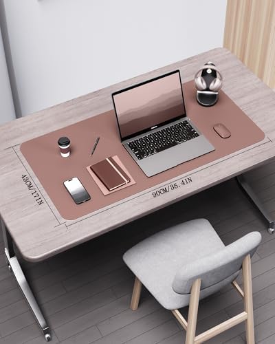 YSAGi Double-Sided Desk Pad, 35.4"x17" Leather Desk Mat, Eco Cork Desk Pad Protector,Large Mouse Pad,Waterproof Desk Blotter for Office/Home (Pale Mauve/Cork) - Image 2