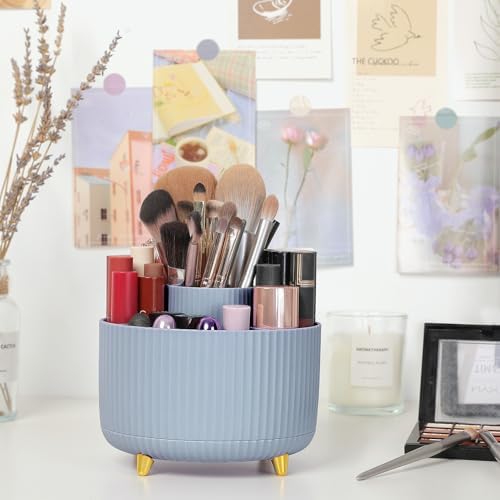 SKYDUE 360 Degree Rotating Desk Organizer, Dual-Purpose Pencil Pen Holder, Rotating Desk Pen Organizer with 5 Slots, Pencil Cup for Office, School, Home (Airy Blue) - Image 5