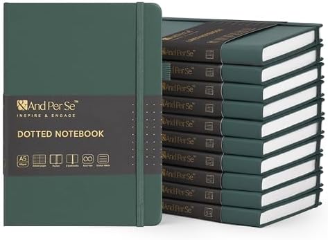 &And Per Se 10-Pack Dotted Notebooks, A5 Hardcover Dotted Journal Set, 160 Pages, 100gsm Paper, Office Supply Bulk Order, Corporate Workshop Materials – 3 Sticker Sheets Each (Green) by AndPerSe