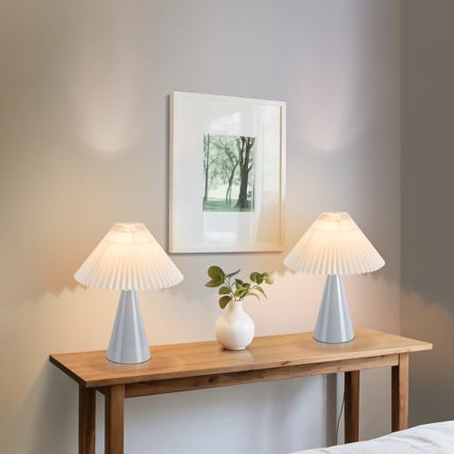 Ziqqeelam Light Blue Small Table Lamp, Cute Table Lamp, Pleated Table Lamp,Light Blue Bedroom Lamps for Nightstand, Small Scalloped Lamp Shade Table Lamps for Small Spaces for Bedroom,Living Room - Image 5