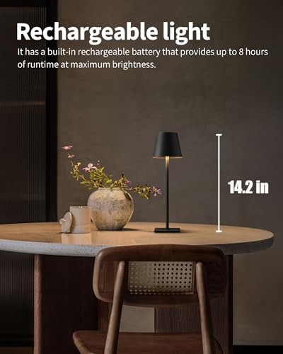 KDG 2 Pack Cordless Black Table Lamps, Rechargeable Portable LED Desk Lamps - Image 2