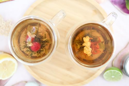 Teabloom Oversized Insulated Borosilicate Glass Mugs (17 oz / 500 ml) – Set Includes 2 Mugs + 2 Blooming Teas – Premium Quality Microwave Safe Glasses - Image 6