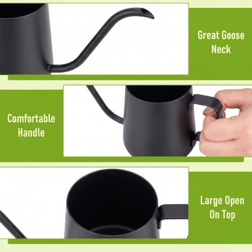 Doseno Black Watering Can, 12oz Stainless Steel, Long Spout and Handle - Image 5